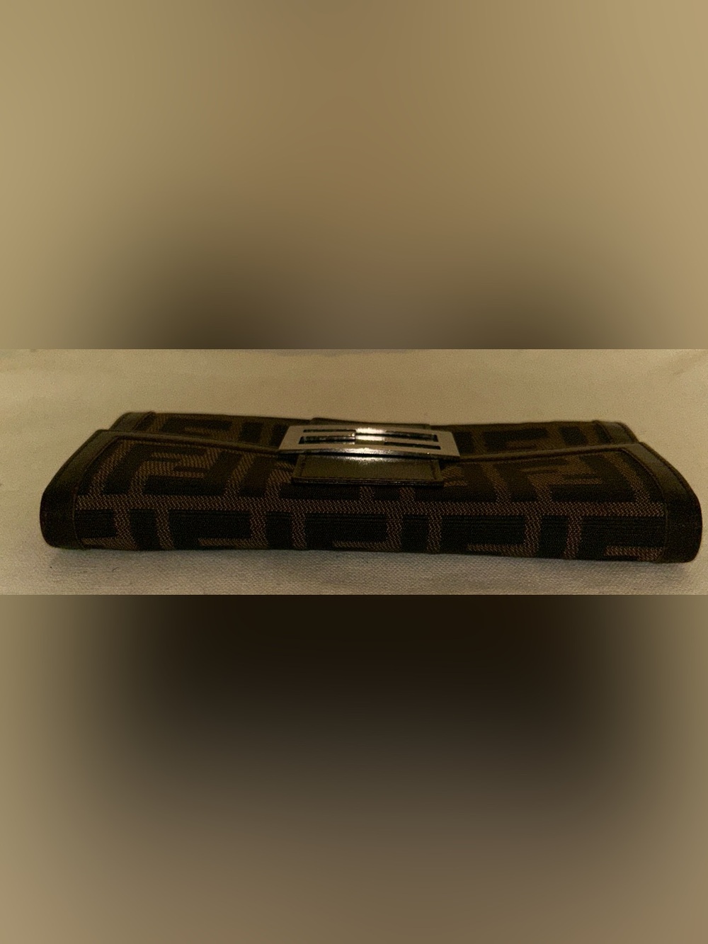 Fendi Brown and Black FF Logo Canvas Clutch with Silver F Buckle - Picture 4 of 10